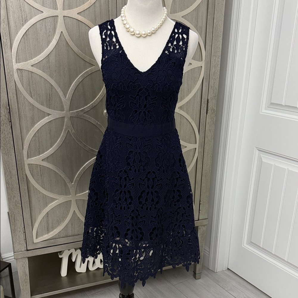 Banana Republic Navy Crochet V-Neck Midi Dress